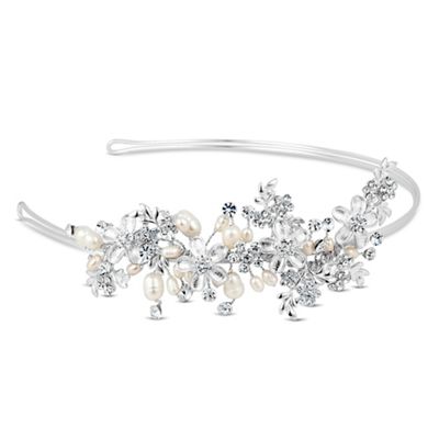 Designer crystal flower and freshwater pearl headband